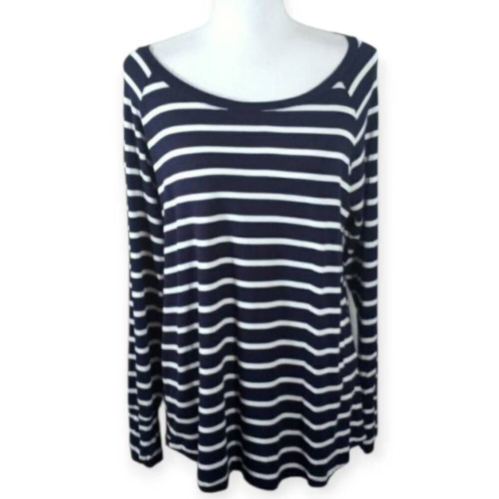 91 NAVY & WHITE STRIPE T-SHIRT SZ.M EUC